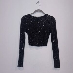 AKIRA Black Sequin Crop Top